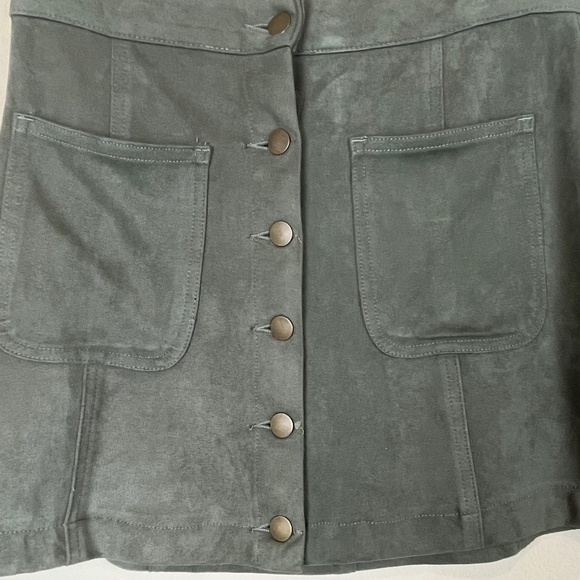 Altar’d State Faux Suede Olive Green Button Up Mini Skirt; Size S - Picture 2 of 5